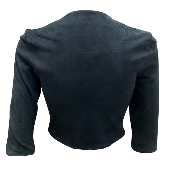 SUSAN BENDER NAVY CROPPED FULL ZIP SUEDE LEATHER JACKET - Picture 3 of 7